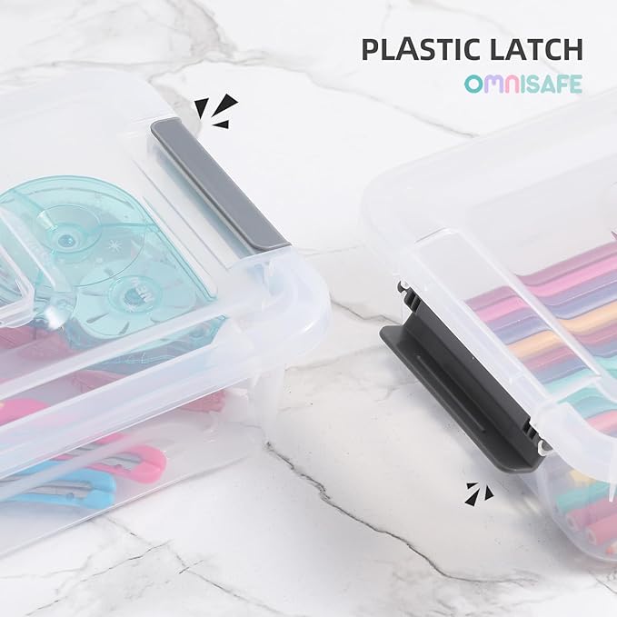 Plastic Storage Bin with Lid, Stackable Design, Clip Box for Crafts, Supplies and Office Items Container (8 Pack 4 Quart)