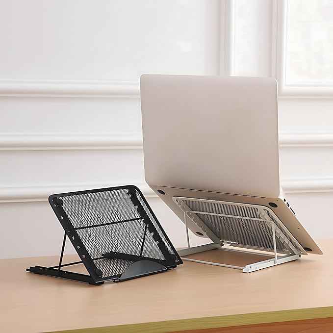 Ergonomic Laptop Tablet Stand Metal Mesh Ventilated Desktop Adjustable Computer Holder Riser Compatible with Apple MacBook Air Pro Dell XPS HP Samsung Lenovo More Laptops up to 16" (White)