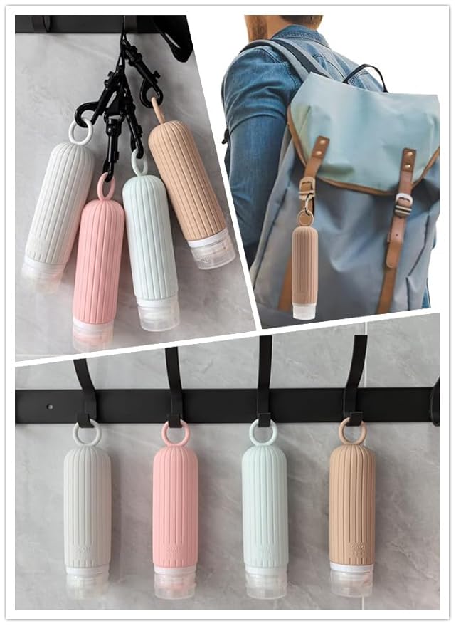 Refillable Bottles Leak Proof Camping Travel Containers with Shower Lanyard,3oz TSA Approved Squeezable Silicone Travel Tube Set for Gym Shampoo Lotion Soap