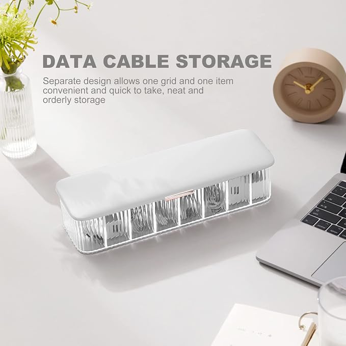 Cabilock Box Data Cable Storage Box Wire Dsl Cable Desktop Cable Organizer Cord Organizer Case Desk Containers Headphone Organizer Multi Grid Charge Cord Organizer Pp White Charger Bracket