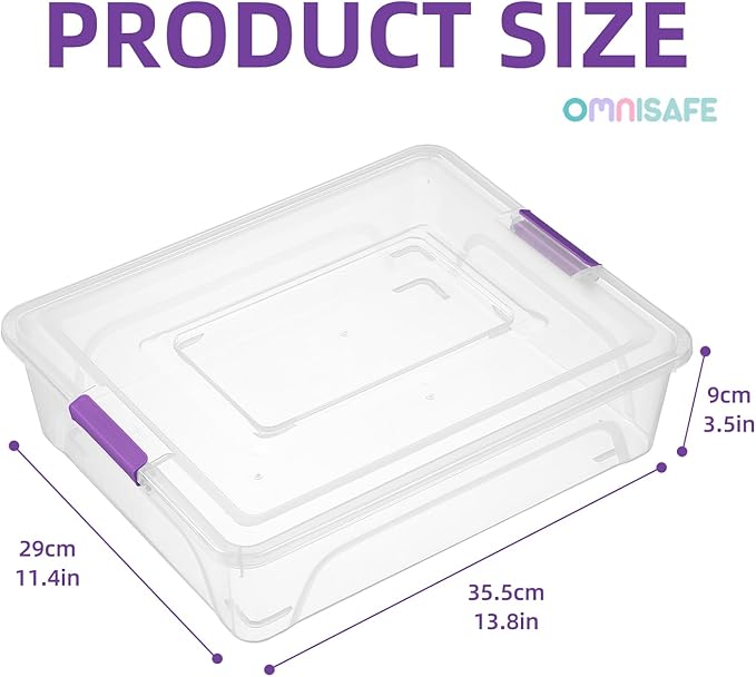 Plastic Storage Bin with Lid, Stackable Design, Clip Box for Crafts, Supplies and Office Items Container (4 Pack 10 Quart Purple)