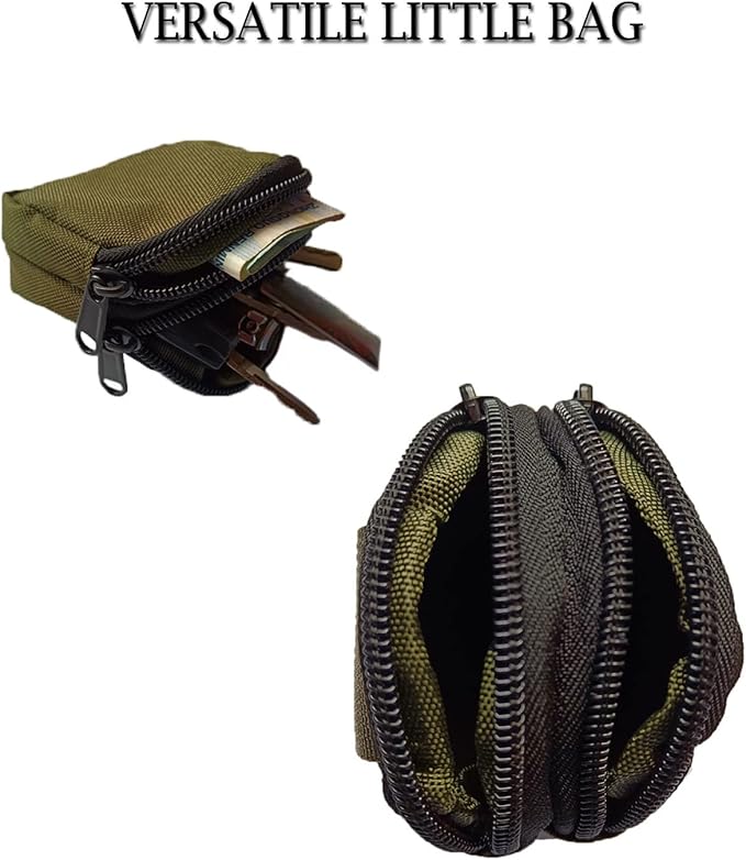 Outdoor EDC Pouch Admin Pouch mini Molle Pouches,Double Zipper EDC Pocket Organizer can be Worn on The Belt
