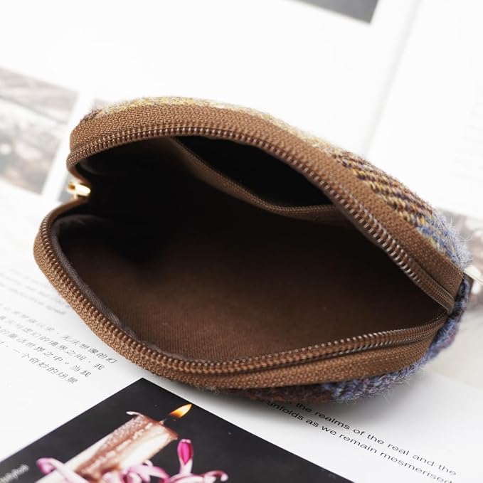 Harris Tweed Mini Travel Makeup Carrying Case Cosmetic Bag Portable Electronics Accessories Organizer Coin Purse (Purple Plaid)