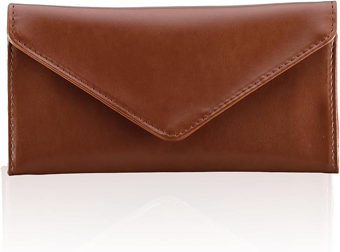 Leather Cash Envelope Wallet, RFID Blocking Card Organizer for Women, Reusable Coin Pouch, Coffee Brown