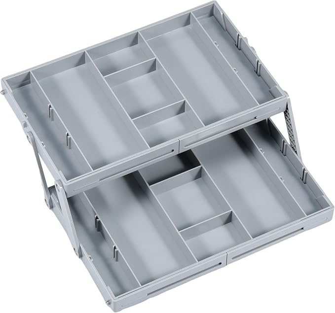 2/3 Tier Drawer Organizer Collapsible Drawer Organizer Tray, Expandable Junk Drawer Organizer, Multi Level Dresser Drawer Organizers Adjustable Storage Trays for Makeup, Jewelry (Single Row 2 Tiers)