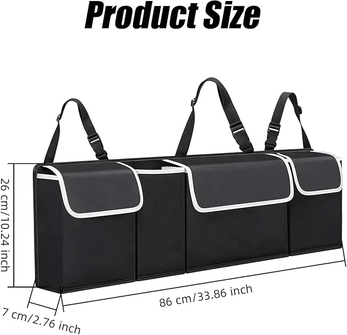 Car Trunk Organizer and Storage, Backseat Hanging Trunk Organizers and Storage, Waterproof Collapsible Cargo Large Bag with 4 Pockets, Car Interior Accessories for SUV, Truck (Black)