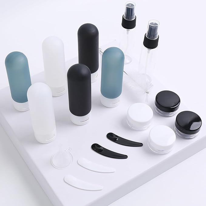 DEWSENSI 20 Pack Travel Bottles Set for Toiletries TSA Approved Leak Proof Travel Size Containers Kit Portable Refillable Travel Accessories for Shampoo Conditioner Lotion Liquids (Dark Color)