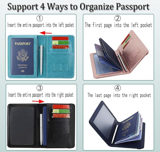 ACdream Passport and Vaccine Card Holder Combo, Cover Case with CDC Vaccination Card Slot, Leather Travel Documents Organizer Protector, with RFID Blocking, for Women and Men, AA-Rose Gold, Compact