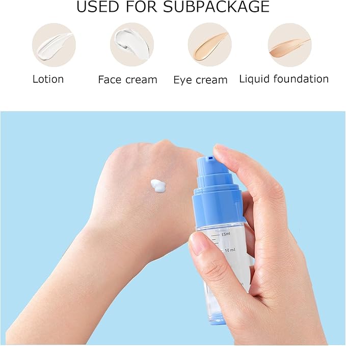 0.5oz/15ml Travel Airless Pump Bottles, 5 Pack Refillable Vacuum Cosmetic Containers with Clear Organizer Case & Labels, Small Lotion Dispenser Bottles for Skincare, Toiletries & Cosmetics