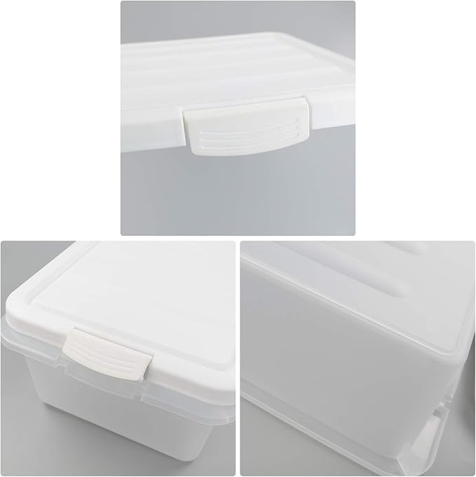 14 Quart Clear Storage Box, Underbed Plastic Latch Box with White Lids, 2-Pack