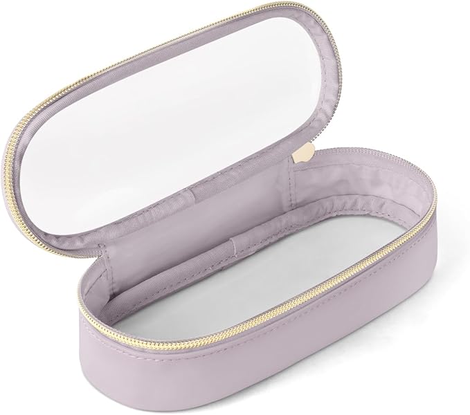 Soimeat Clear Travel Makeup Brush Holder, Leather Makeup Brush Toiletry Bag, Portable Cosmetic Brush Case, Transparent Waterproof Makeup Brush Storage Bag, Purple