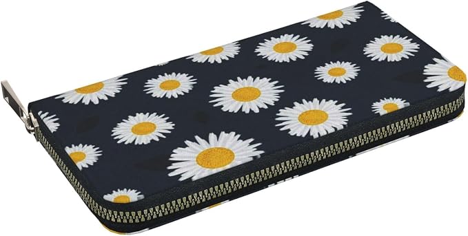 Sunflower Daisy Floral Wallet for Men Women Elegant Long Clutch Zip Around Travel Leather Coin Purse Large Capacity Credit Card Holder Handbag