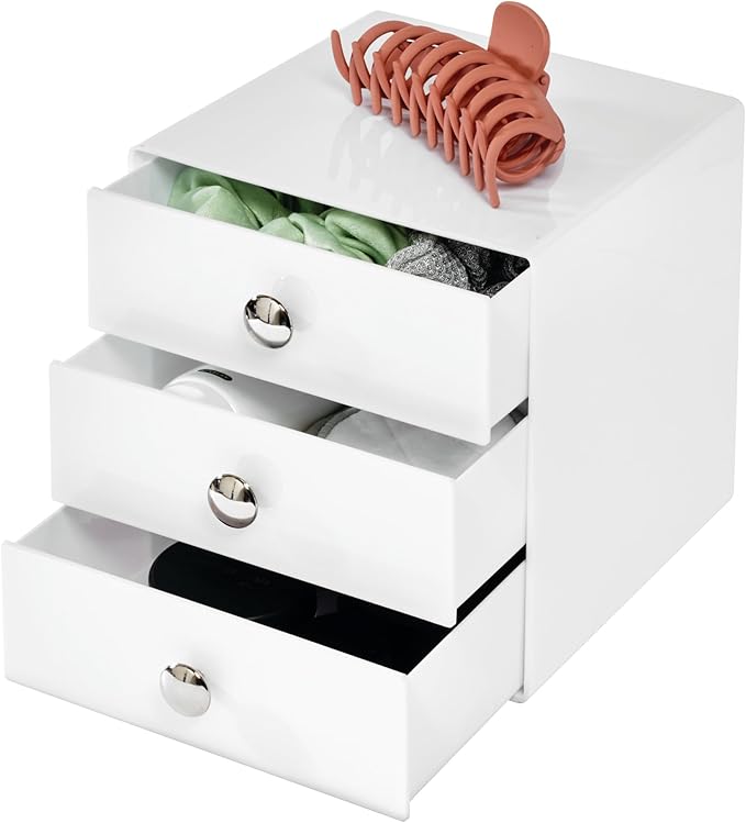 iDesign 3-Drawer Plastic Vanity Organizer, Compact Storage Organization Drawers Set for Cosmetics, Dental Supplies, Hair Care, Bathroom, Dorm, Desk, Countertop, Office, 6.5" x 6.5" x 6.5", White