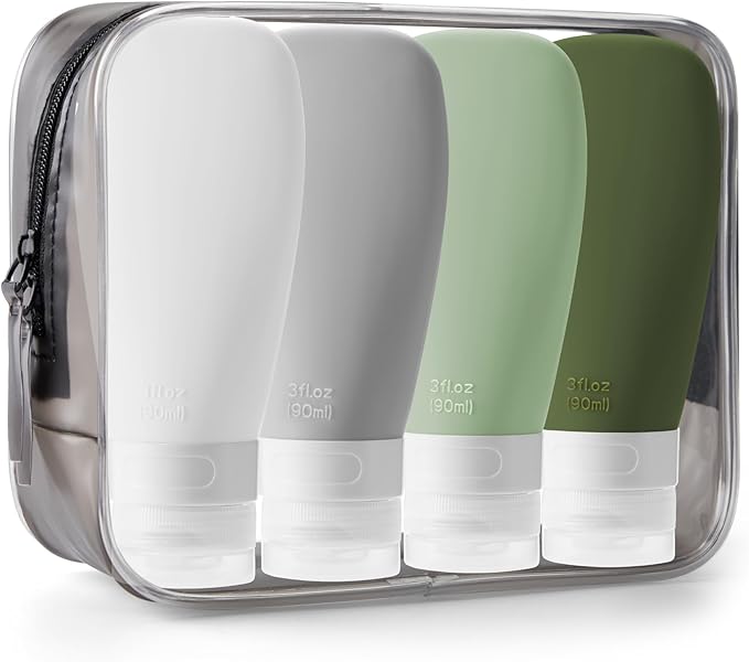 INSFIT Travel Bottles for Toiletries, TSA Approved 3oz Travel Size Containers, BPA Free Leak Proof Squeezable Silicone Tubes for Shampoo Conditioner Lotion Body Wash with Labels