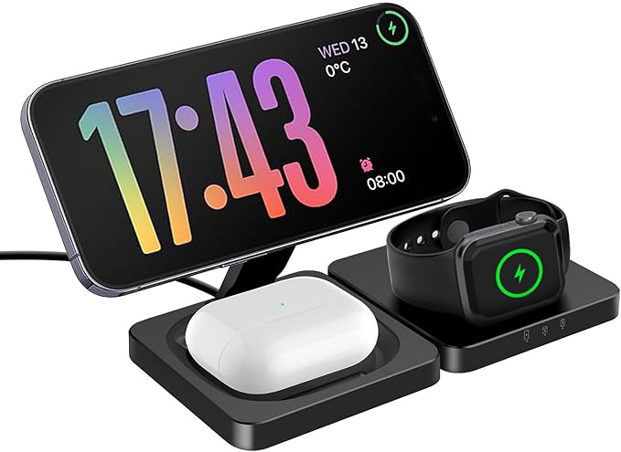 3 in 1 Wireless Charger Charging Stand Station Foldable for Mag-Safe Charging, 15W Fast Charge iPhone 17 Pro Max/17 Air/16/15/14 Plus/13/12 Mini,Air Pods,Apple Watch Series