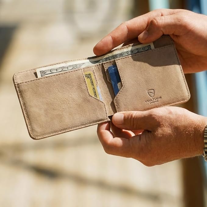 Vaultskin MANHATTAN Slim RFID Blocking Bifold Leather Wallet for Men - Men’s Leather Wallet, Front Pocket Minimalist Card Holder, Holds 9 Cards and Cash, Premium Italian Leather