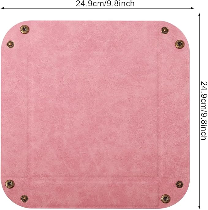 Valet Tray Desktop Storage Organizer – Premium PU Leather Catchall Bedside Vanity Tray Nightstand Caddy Holder for Remote Controller, Keys, Phone, Wallet, Coin, Jewelry,Pink