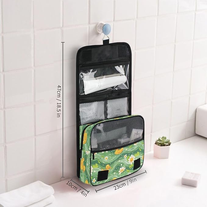Hanging Travel Toiletry Bag Little Ducks Daisy Flower Kit Makeup Case Cosmetics Organizer for Men Women