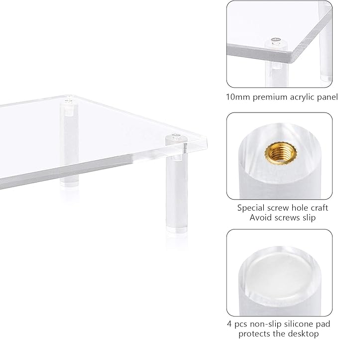 YestBuy 20x7.5 Acrylic Monitor Stand Riser, Clear Computer Stand for Laptop, iMac, Pc, Printer, Desktop Ergonomic,Desk Riser Work from Home Accessories Office Supplies Platform Save Space