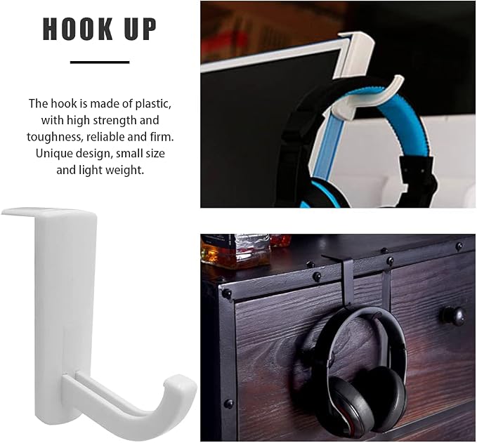VizGiz 2 Pack Headphone Stand Hook Headset Holder Hanger Stick-on Support for Computer Over Ear Earphone PC Monitor Screen Edge Desk Top Wall Gaming Storage Rack Organizer