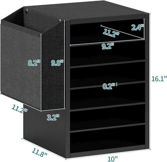 Unionly, Literature Organization Paper Storage Slot, Office Desk File Organizer, Desktop Wood Mailbox For Teacher Classroom, 6 Tier Adjustable Countertop Mail Sorter, Mailboxes With Name Slots, Black