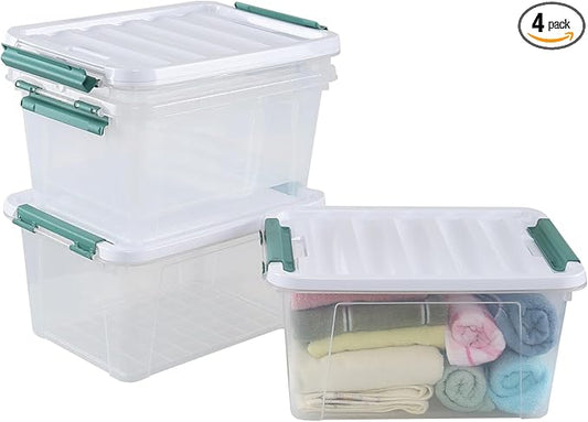 Jekiyo 4 Packs Large Latching Container Box, 20 Quart Plastic Storage Bin