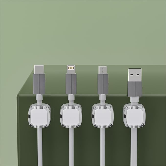 6 Pack Magnetic Cord Organizer & Cable Clips - Adjustable Under Desk Cable Management, Adhesive Wire Holder for Home, Office, Phone, Car, Wall, and Nightstand (White)