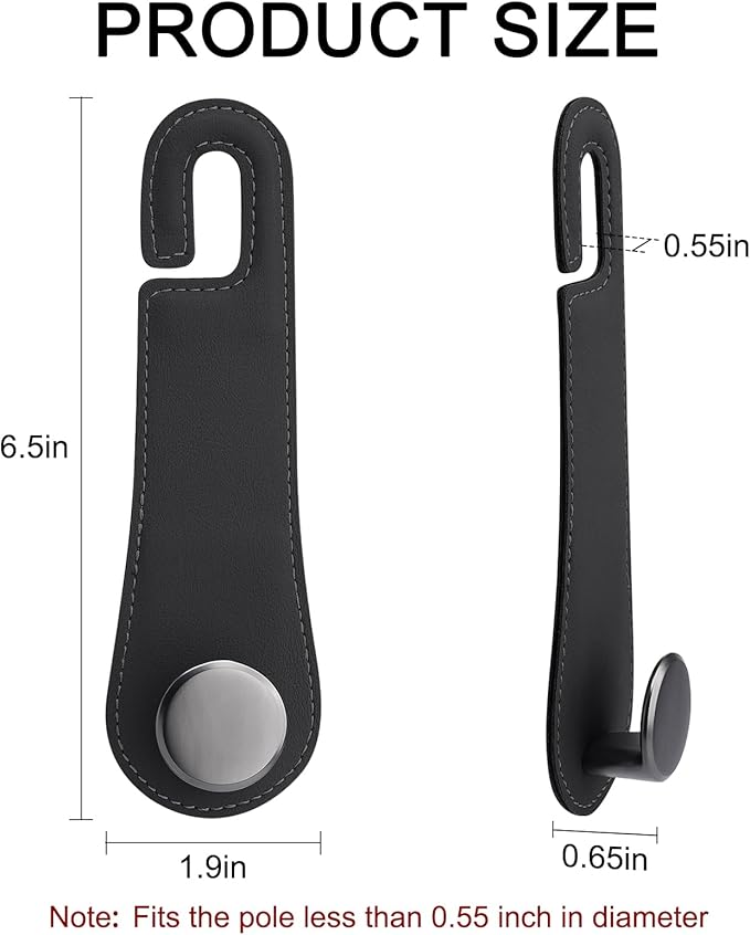 JESTOP Leather Car Seat Storage Hanger, 2 Pack, Stylish Seat Organizer Hooks for Purses, Bags, Coats, Umbrellas, Black