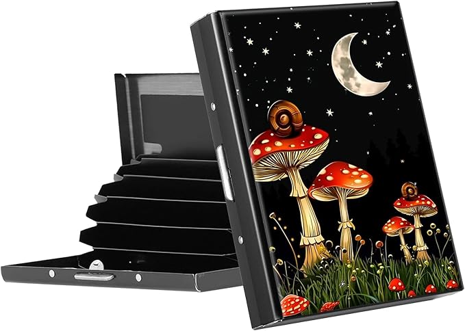RFID Blocking Credit Card Holder - Slim Metal Wallet for Women & Men,Mushrooms Snails Design Stainless Steel Business Card Case,Compact Pocket Organizer for Travel & Daily Use