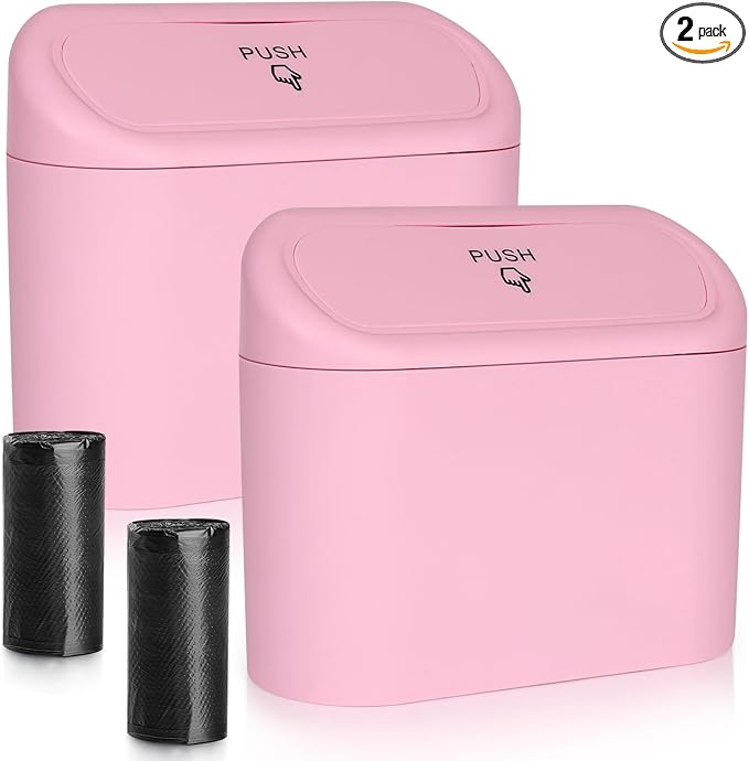 Accmor Car Trash Can with Lid, 2 Pack Pink Mini Vehicle Trash Bin Dustbin Garbage Organizer Holder with Trash Bag, Small Hanging Leakproof Auto Storage Bag Container for Car SUV Home Office