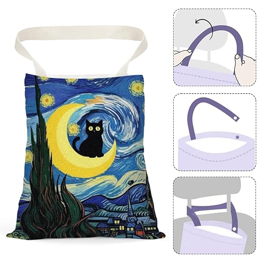 Black Cat Car Trash Bag, Car Trash Bag Hanging, Waterproof Cars Back Seat Hanging Organizer and Storage Trash Bags for Vehicle Travelling Camping Moon Decor