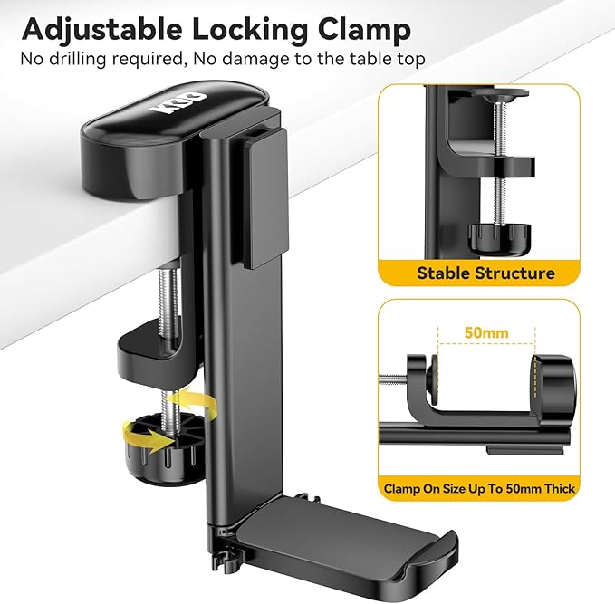 KDD 4 in 1 Desk Cup Holder - Clamp on Under Desk Headphone Hanger - Rotating Headphone Holder Detachable Pen Cup Holder Desktop Storage for Cup, Phone and Pen(Black)