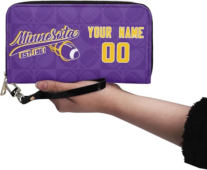 Custom Sports Team Zip Organizer Wallet-Personalized PU Leather Wallet with Name Number,Multi-Card Slots,Wrist Strap,Fan Gift for Men Women.