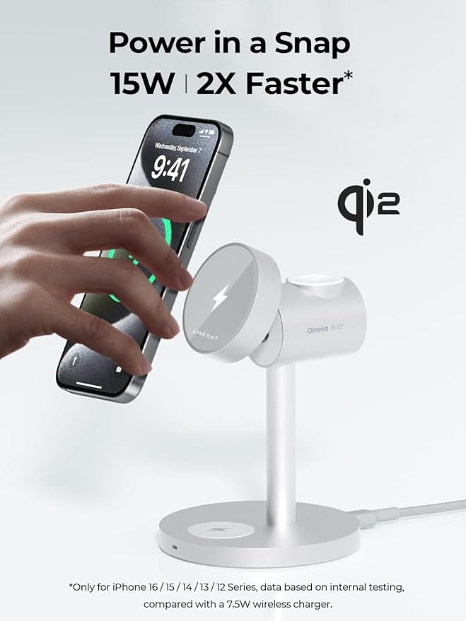 3-in-1 Fast Wireless Charging Station for MagSafe, Qi2 Certified Wireless Charger Stand, Magnetic Charger, MagFusion Wireless Charger for iPhone 17/16/15/14/13/12 Series, Apple Watch, AirPods, Silver