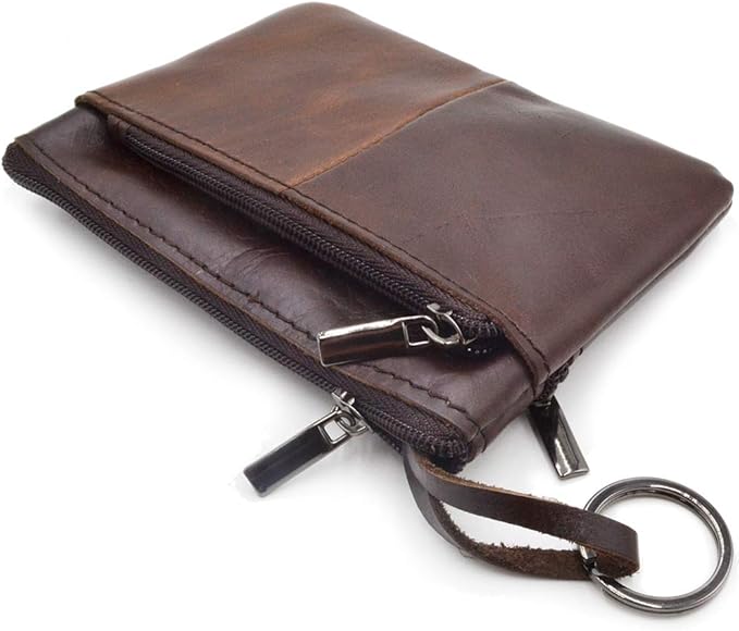 Freezx Women Genuine Leather Coin Pouch Zip Mini Purse Wallet Key Chain 3 Zipper