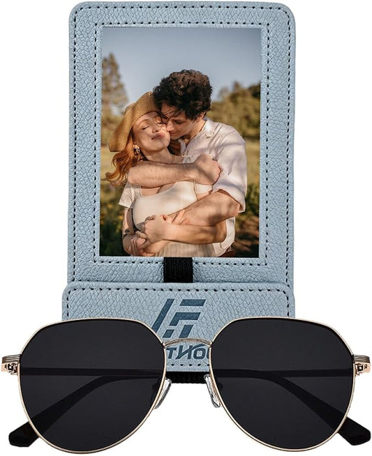 Magnetic 2-in-1 Sunglass & Photo Holder for Car Visor, Leather Anti-Slip No-Fall No-Slide, Fits SUV Truck RV