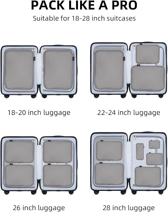 Compression Packing Cubes for Travel, 6-Piece Set (Large/Medium/Small), Double-Zip Luggage Organizers for Suitcase & Carry-On, Clothes Storage Bags (Silver Gray, 6 Pack)