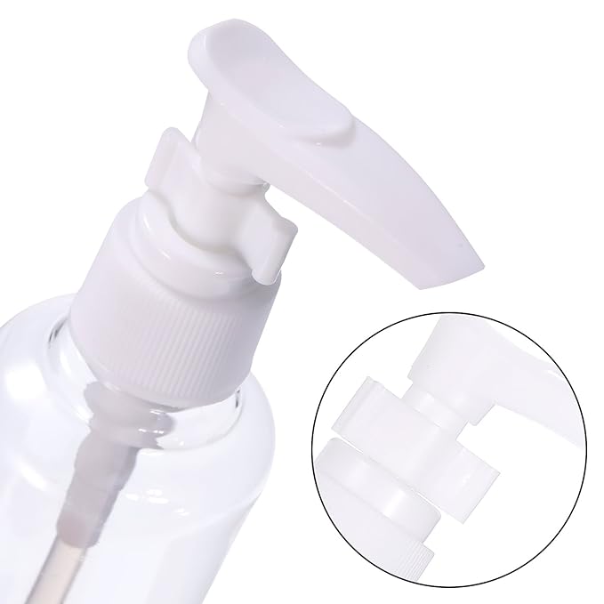 TecUnite 6 Pack Small Pump Bottles Clear Travel Bottle Plastic Empty Spray Dispenser Hand Lotion Sanitizer Refillable Accessories Set with Small Funnel for Flight, Airport, Holiday(100 ml,White)