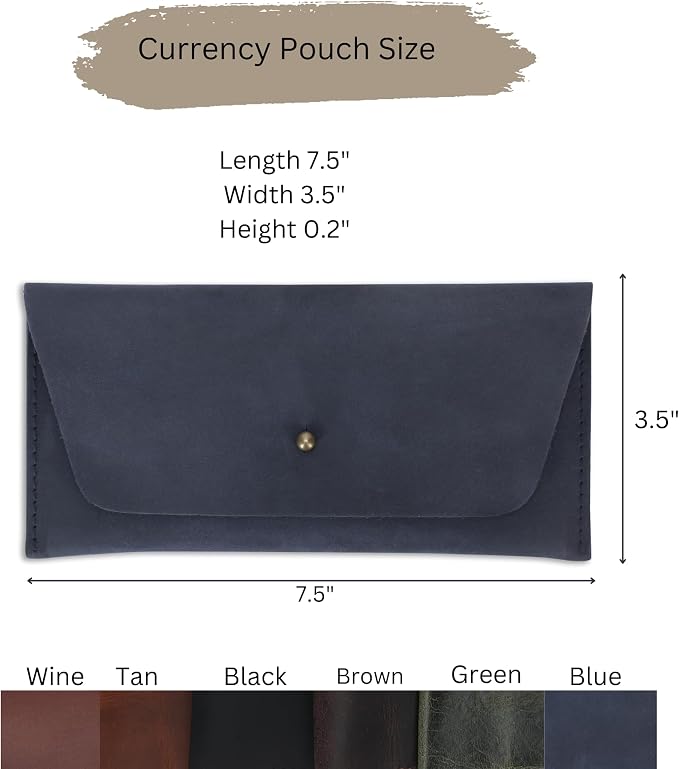 Leather Currency Pouch Large Flap Continental Wallet, Utility Organizer Bag for Cash Coins Travel Leather Money Pouch Currency Envelope Storage Bag and Cash Organizer for Men Women (Green)
