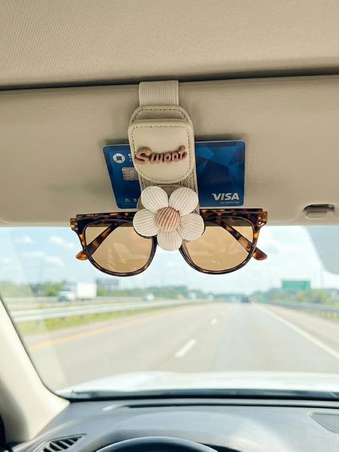 UNICOLD Magnetic Sunglasses Holder for Sun Visor, Double Position Genuine Leather Eyeglass Clip, Car Organizer