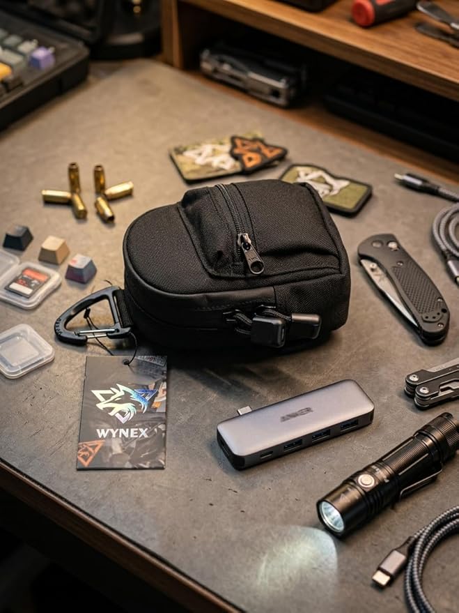 WYNEX Tactical Compact EDC Pouch, Utility Zipper Pocket Organizer Pouches Small Pouch Accessories Mini Coin Purse Keychain Wallet for Men