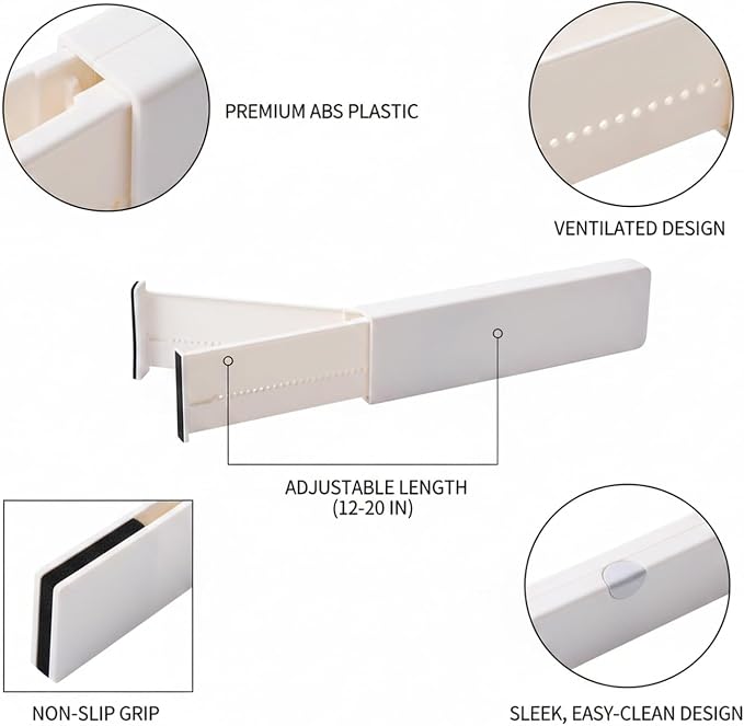 Expandable Drawer Organizer Insert - Tool-Free Adjustable Divider for Kitchen, Bathroom & Office Storage (1 Piece, White)