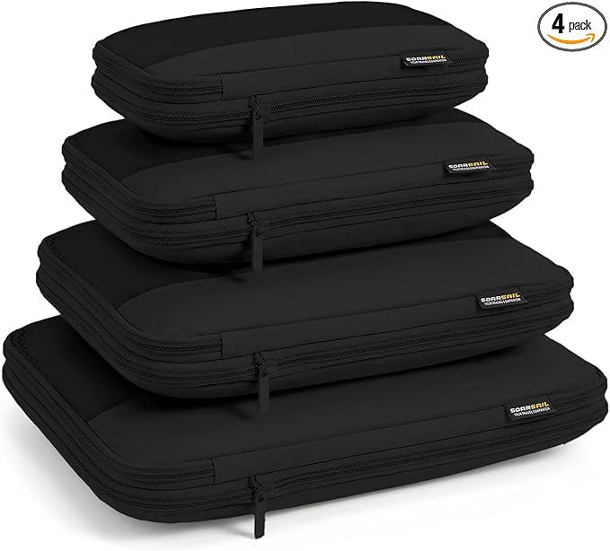 4 Piece Compression Packing Cubes for 3–7 Day Travel, Space Saving Travel Organizers with Breathable Mesh, Double-Zipper Packing Cubes for Carry-On & Suitcases (Black)