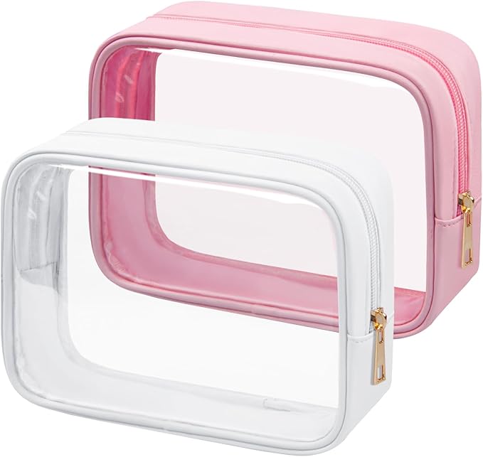 TSA Toiletry Bag Clear Makeup Bag Travel Essentials Cosmetic Bag for Men and Women(White+Pink)