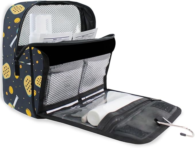 Hanging Travel Toiletry Bag Kit Boys Makeup Case Cosmetics Organizer for Men Women (Pickleball Game Seamless)