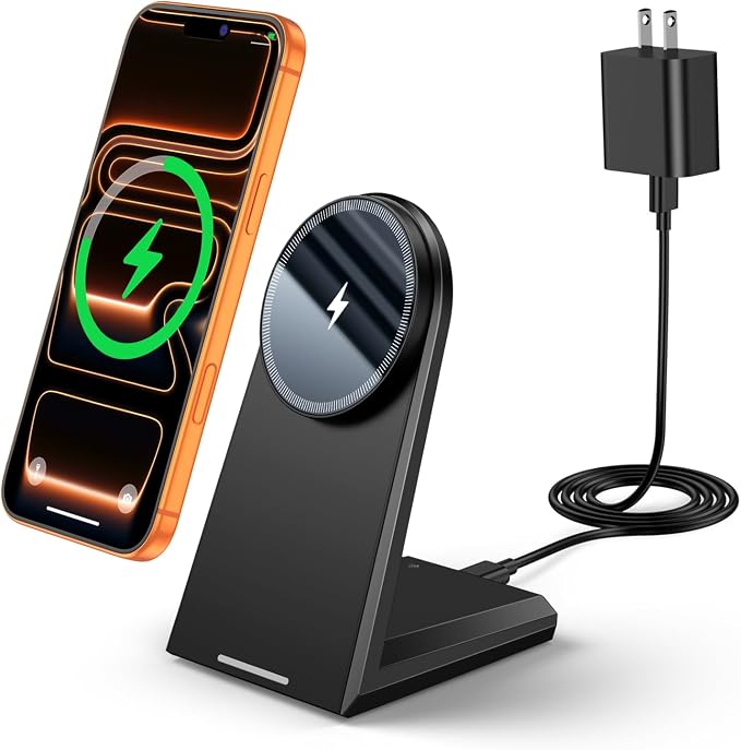 NANAMI Magnetic Wireless Charger Stand 25W Fast Charging with 30W PD Adapter for iPhone 17/16/15/14/13/12, N52 Magnetic Alignment, 360° Adjustable Phone Charger Stand, Auto-Dim LED & Safety Protection
