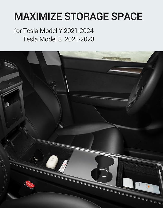 Motrobe 3PCS Tesla Model Y Model 3 Center Console Organizer Tray [Anti-Rattle Flocked] Armrest Hidden Storage Box Model Y 2021-2024 Model 3 2021-2023 Accessories [Not Fit 2024 Model 3 Highland]