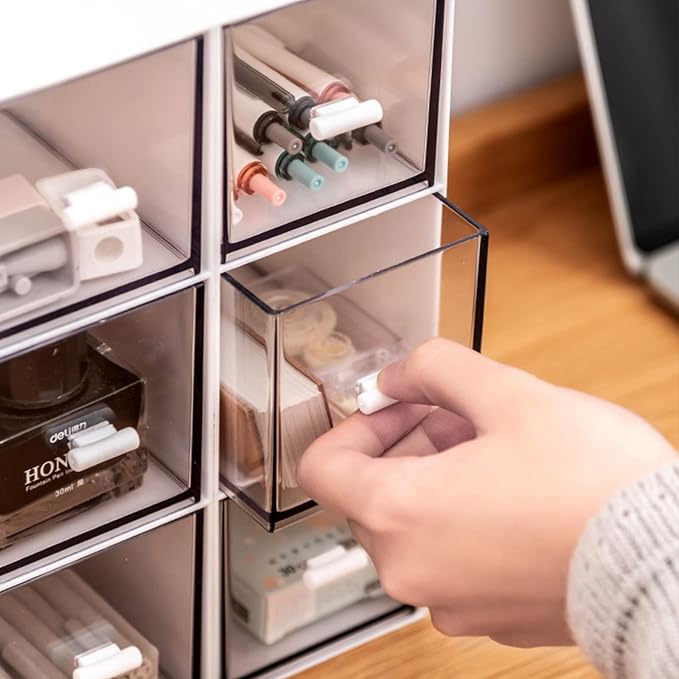 Desk Drawer Organizer, Stackable Storage Drawers, Plastic Compact Desk Storage Box Great for Office School Home Small Space - Large 3 Drawers (White)