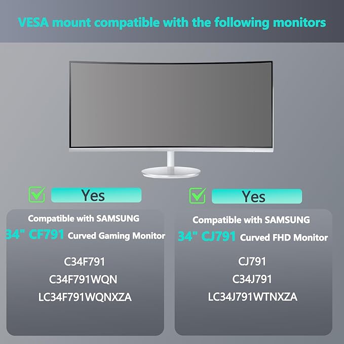 C34F791 Mount Adapter is Only Compatible with Samsung CJ79 Series, CF79 Series Curved Widescreen Monitor (Fits 34" CJ791?�C34J791?�LC34J791??4" CF791?�C34F791?�LC34F791 Monitor) (White)