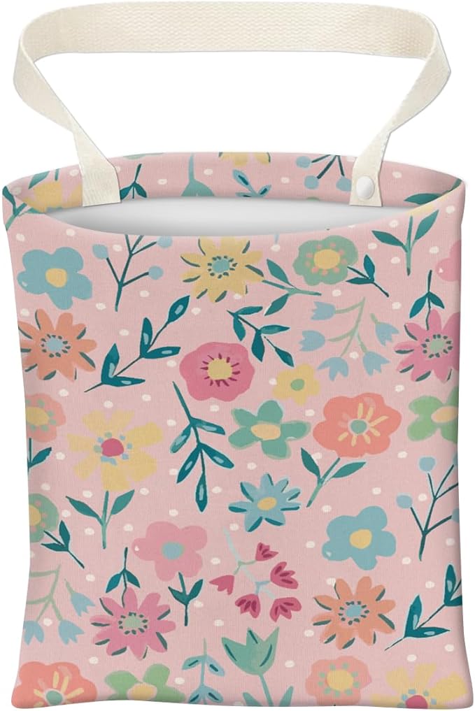 Car Trash Can, Cute Car Trash Bag, Hanging Car Organizer and Storage Bag, Trash Bin for Car Accessories, Vehicle, Travelling, Camping Cute Pink Flower
